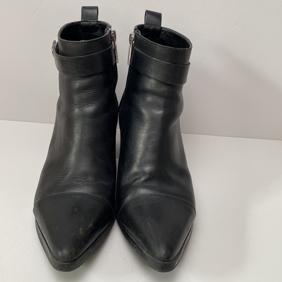Zara Ankle Boots Women US 7.5 EU 38 Black Pointy Toe Block Heel Strap Moto Biker - Picture 4 of 16